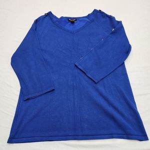 By Design Women's XL Royal Blue Long Raglan Sleeve V Neck Pullover Sweater